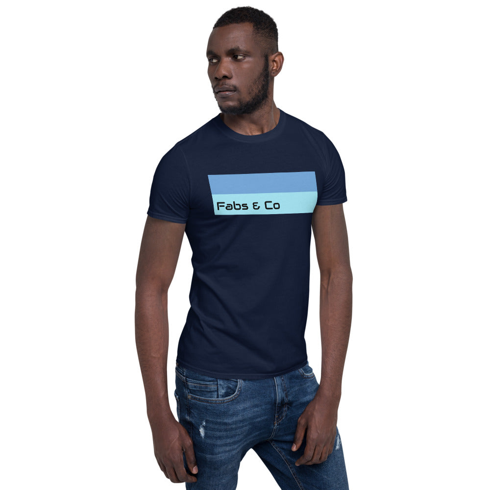 Blue Double Stripe Wordmark Logo Mens T-Shirt