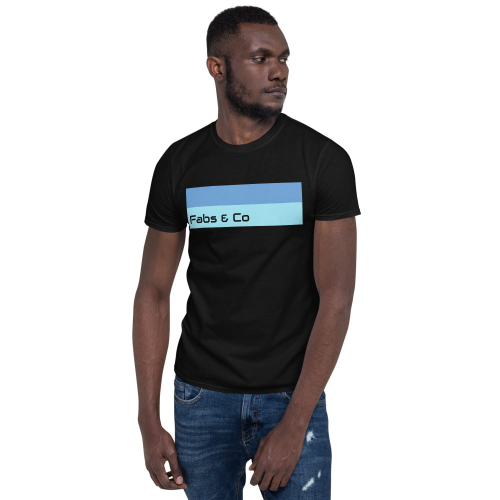 Blue Double Stripe Wordmark Logo Mens T-Shirt